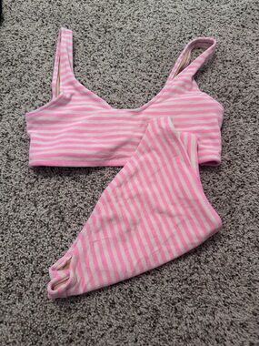 Old Navy Pink and White 2 Piece Swim Bikini  Top Medium Bottom Large